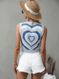 Heart Lt-Blue Kintted O-Neck Sleeveless Tank Top