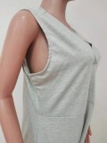 Grey V-Neck Sleeveless Wide Jumpsuit with Pocket