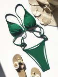 Green Triangle Cami Bra High Cut One Piece Swimsuit