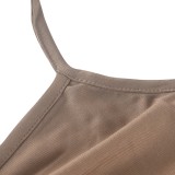 Khaki Halter Sleeveless Cami Crop Top and High Waist Pants 2PCS Set