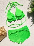 Green Halter Cami Bra and Low Wasit Shorts Two Piece Set