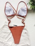 Brown Triangle Cami Bra High Cut One Piece Swimsuit