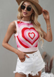 Heart Pink Kintted O-Neck Sleeveless Tank Top