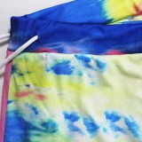 Plus Size Tie Dye Print Short Sleeves Hoody Crop Top and High Waist Pants 2PCS Set