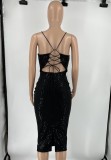 Black Sequin Sleeveless Cami Bodycon Midi Dress