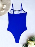 Blue Mesh Patched High-Leg Cami One Piece Swimsuit