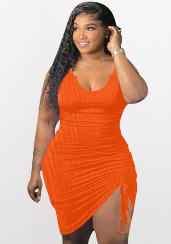 Orange U-Neck Sleeveless Bodycon Mini Tank Dress