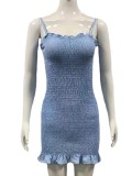 Blue Cami Ruffles Skinny Mini Dress