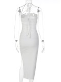White Halter Sleeveless Slit Cami Long Dress