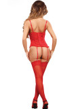 Red Floral Lace Cami Garter Lingerie with Red Stocking 3PCS Set