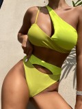 Green One Shoulder High Cut Cami Bikini Two Piece Set