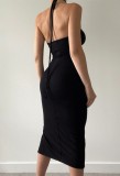 Black Halter Sleeveless Slit Cami Long Dress