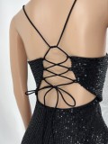 Black Sequin Sleeveless Cami Bodycon Midi Dress