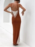 Beige Knitted Sleeveless Backless Cami Maxi Dress
