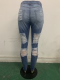 Blue High Waist Ripped Jeans with Pocket