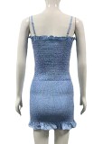 Blue Cami Ruffles Skinny Mini Dress