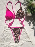 Leopard Print Rose Triangle Cami Bra High Cut One Piece Swimsuit