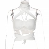 White Halter Cut Out Crop Top
