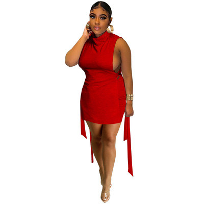 Red Slit Sides Sleeveless Top and Shorts Two Piece Set