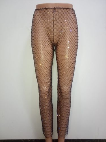 Sexy Rhinestone Hollow Out Fishnet Beach Pants Cover Ups