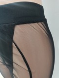 Black Plunge Neck Sleeveless Crop Top and High Waist Mesh See Through Tight Pants 2PCS Set