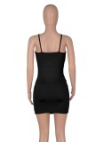 Black V-Neck Cami Ruffles Mini Dress