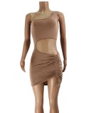 Brown One Shoulder Sleeveless Cut Out Skinny Mini Dress
