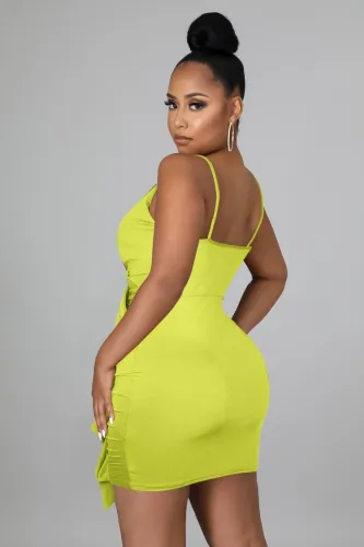 Green V-Neck Cami Ruffles Mini Dress