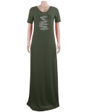 Point Print Green V-Neck Short Sleeves Wide Maxi Dress