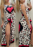 Heart Print White Cover-Up Dress and O-Neck Tank Bodysuit 2PCS Set