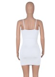 White V-Neck Cami Ruffles Mini Dress