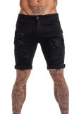 Black Low Wasit Ripped Denim Jean Shorts For Men