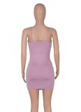 Purple V-Neck Cami Ruffles Mini Dress