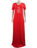 Point Print Red V-Neck Short Sleeves Wide Maxi Dress