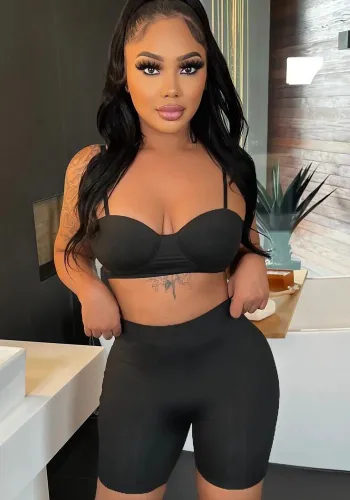 Black Cami Bra and Skinny High Waist Shorts 2PCS Set