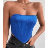 Blue Strapless Irregular Crop Tops with Boned