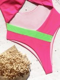 Pink Cross Halter Cut Out One Piece Bikini