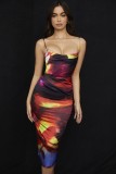 Tie Dye Print Silk Cami Slinky Long Dress