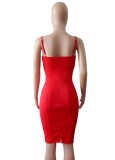 Red Hollow Out Cami Sleeveless Slim Fit Midi Dress