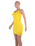 Yellow O-Neck Sleeveless Tassel Mini Vest Dress