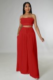 Red Strapless Crop Top And High Waist Loose Pant 2PCS Set