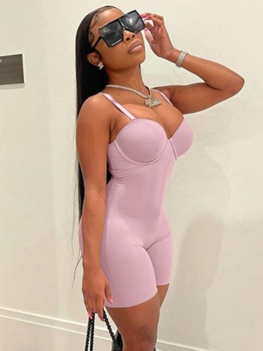 Pink Sleeveless Cami Slinky Mini Bustier Rompers