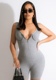 Grey Zipper Up Sleeveless Slinky Tank Rompers