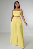 Yellow Strapless Crop Top And High Waist Loose Pant 2PCS Set