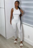 White O-Neck Sleeveless Slim Fit Jumpsuit