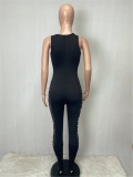 Black O-Neck Sleeveless Hollow Out Slim Fit Tank Jumpsuit