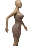 Brown Sleeveless Cami Slinky Mini Bustier Dress