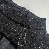 Black Sequin Midi Neck Slit Long Sleeve Keyhole Mini Dress