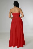 Red Strapless Crop Top And High Waist Loose Pant 2PCS Set