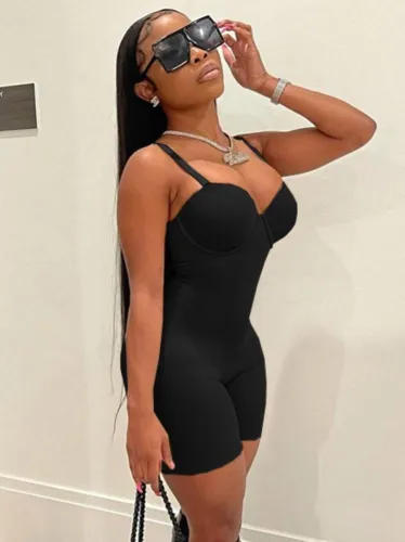 Black Sleeveless Cami Slinky Mini Bustier Rompers
